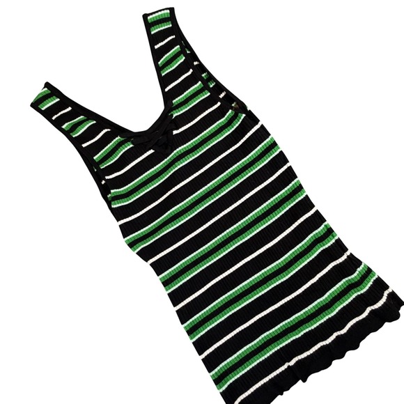 White House Black Market Tops - White House Black Market Womens Ribbed Lace Up Striped‎ Tank Top Black Green M